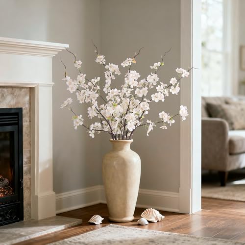 Artificial Cherry Blossom Branches Decor 6 PCS Fake Flowers Indoor (6pcs-29.92 Inch White)