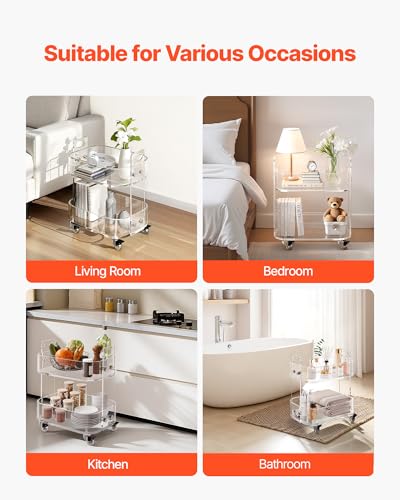 Acrylic Bar Cart with 4 Lockable Wheels (2-Tier Shelf)